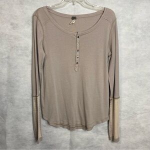 We The Free Taupe Long Sleeve Henley Top